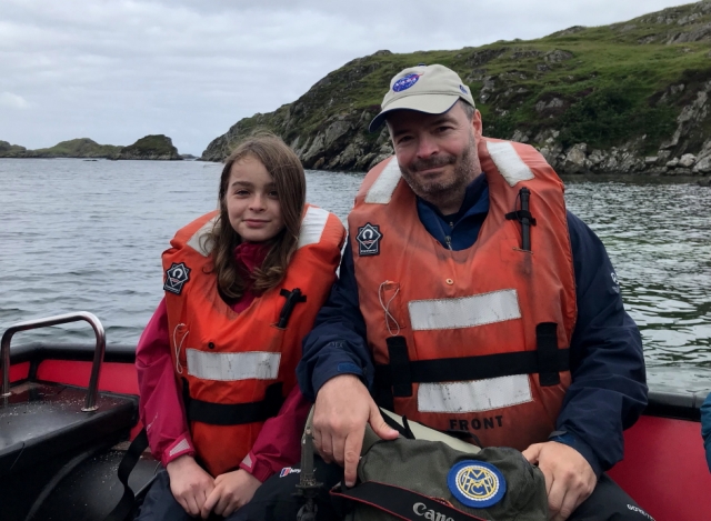 Andy and Becky on the boat to Handa Island